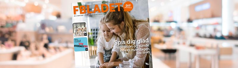 Forsiden af Forbrugsforeningens medlemsblad F-bladet indsat i kontormiljø